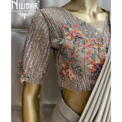 Gray Lycra and Net Draped Saree