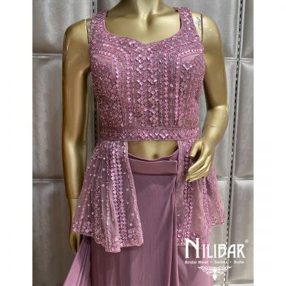 Lilac Lycra & Net Draped Saree