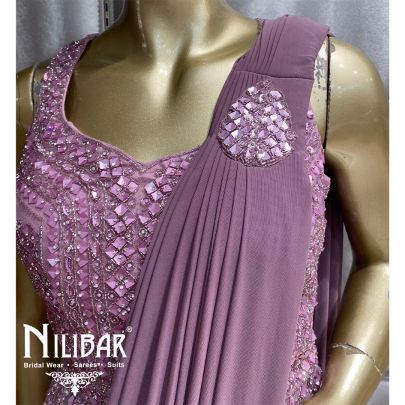 Lilac Lycra & Net Draped Saree
