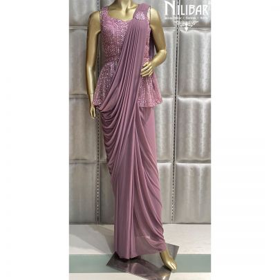 Lilac Lycra & Net Draped Saree