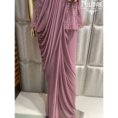 Lilac Lycra & Net Draped Saree