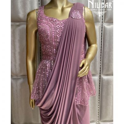 Lilac Lycra & Net Draped Saree