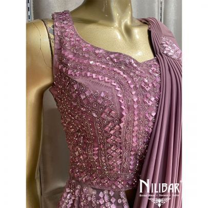 Lilac Lycra & Net Draped Saree