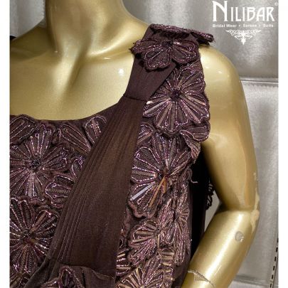 Coffee Lycra and Net Draped Saree