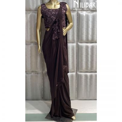 Coffee Lycra and Net Draped Saree