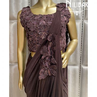 Coffee Lycra and Net Draped Saree