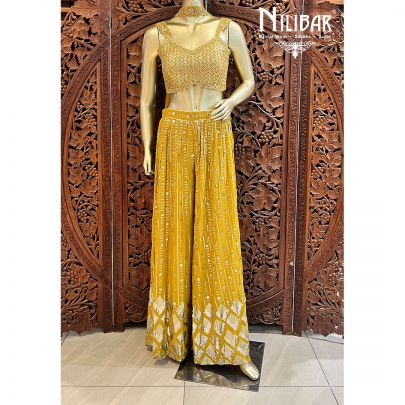 Mustard Yellow Georgette Indo Western Palazzo