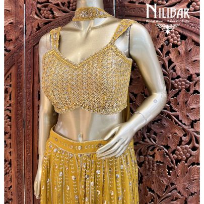 Mustard Yellow Georgette Indo Western Palazzo