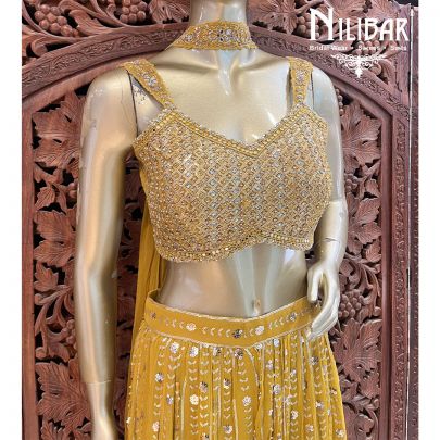 Mustard Yellow Georgette Indo Western Palazzo
