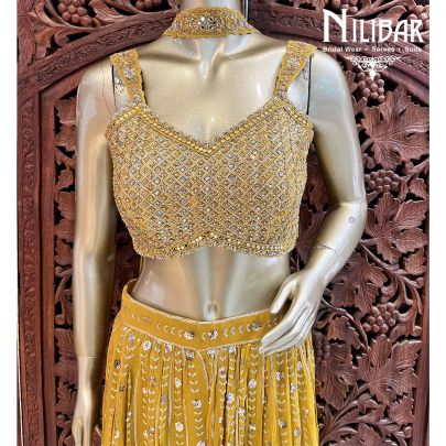 Mustard Yellow Georgette Indo Western Palazzo