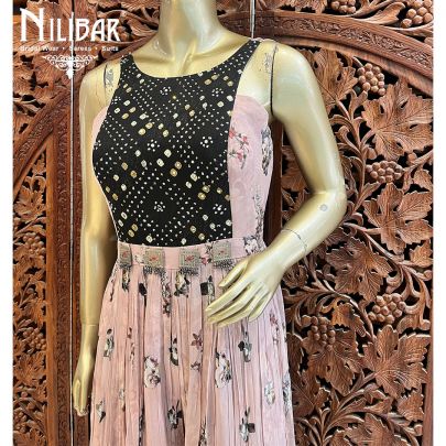 Peach With Ombre Black Effect Georgette Indo Western Jumpsuit