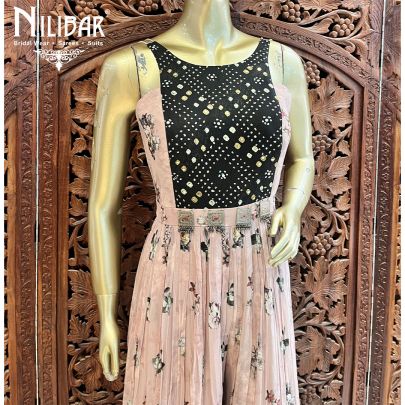 Peach With Ombre Black Effect Georgette Indo Western Jumpsuit
