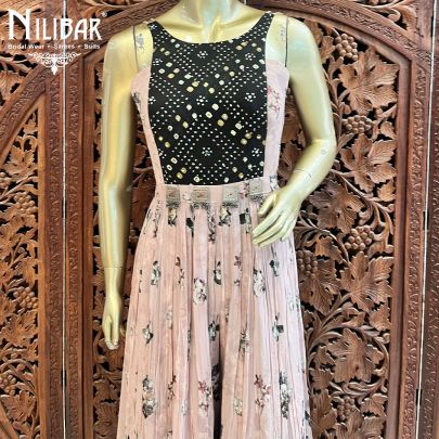 Peach With Ombre Black Effect Georgette Indo Western Jumpsuit