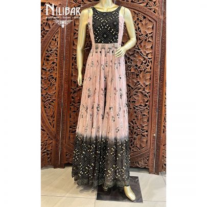 Peach With Ombre Black Effect Georgette Indo Western Jumpsuit