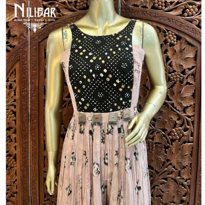 Peach With Ombre Black Effect Georgette Indo Western Jumpsuit
