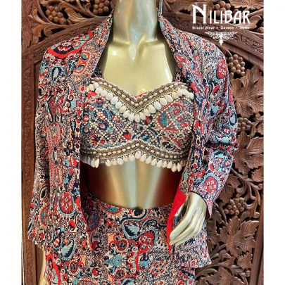 Multi Crepe Indo Western Set With Jacket