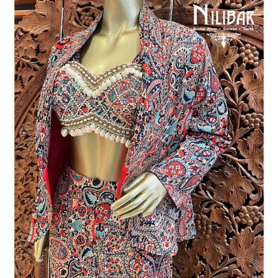 Multi Crepe Indo Western Set With Jacket
