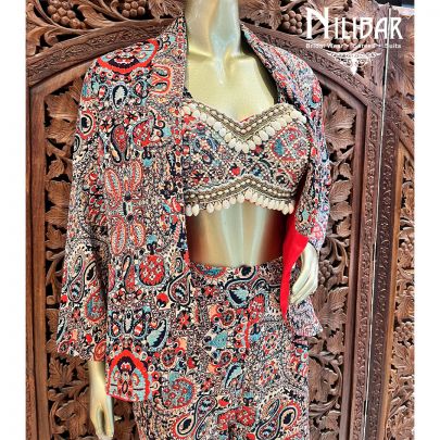 Multi Crepe Indo Western Set With Jacket