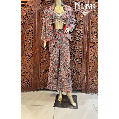 Multi Crepe Indo Western Set With Jacket