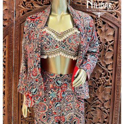 Multi Crepe Indo Western Set With Jacket