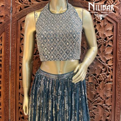 Pine Georgette Indo Western Palazzo Set