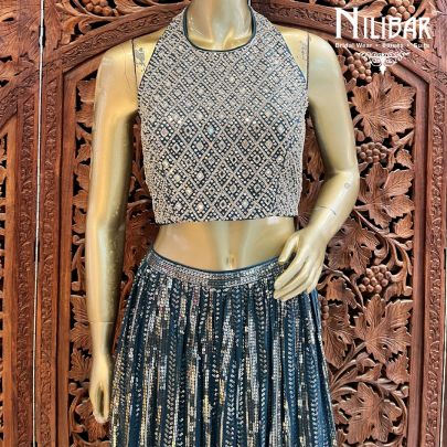 Pine Georgette Indo Western Palazzo Set