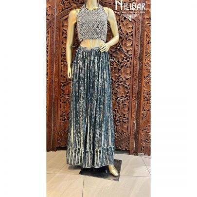 Pine Georgette Indo Western Palazzo Set