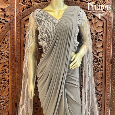 Gray Lycra Indo Western Draped Saree