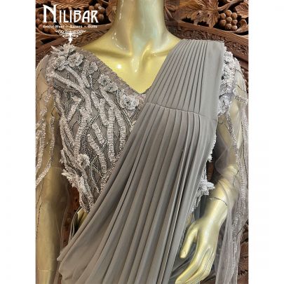 Gray Lycra Indo Western Draped Saree