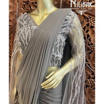 Gray Lycra Indo Western Draped Saree