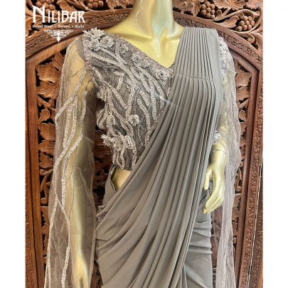 Gray Lycra Indo Western Draped Saree