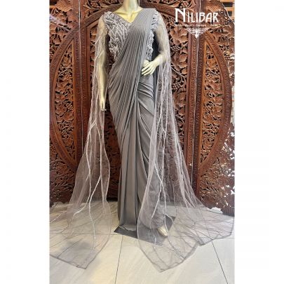 Gray Lycra Indo Western Draped Saree