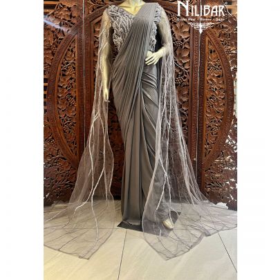 Gray Lycra Indo Western Draped Saree