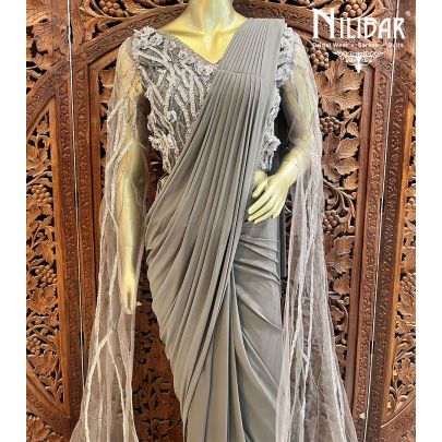 Gray Lycra Indo Western Draped Saree