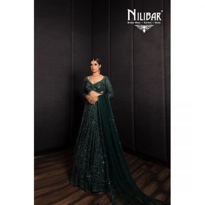 Bottle Green Net Engagement Lehenga