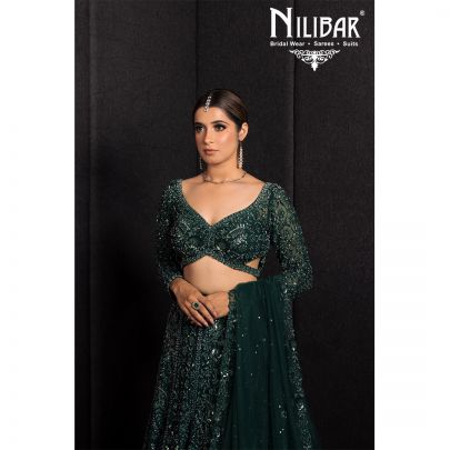 Bottle Green Net Engagement Lehenga