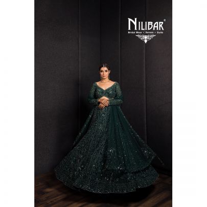 Bottle Green Net Engagement Lehenga
