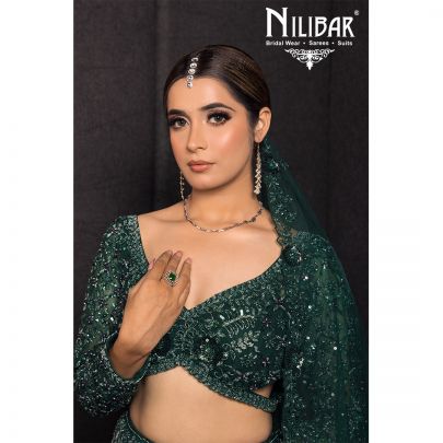 Bottle Green Net Engagement Lehenga