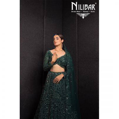 Bottle Green Net Engagement Lehenga