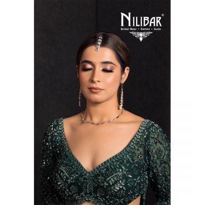 Bottle Green Net Engagement Lehenga