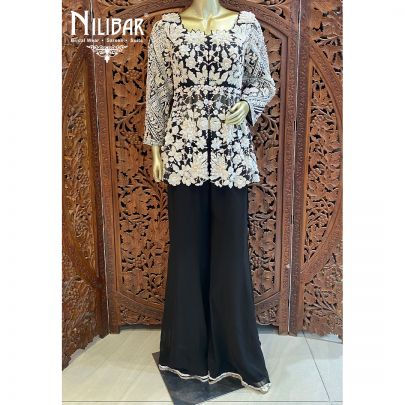 Black Net Georgette Palazzo Suit
