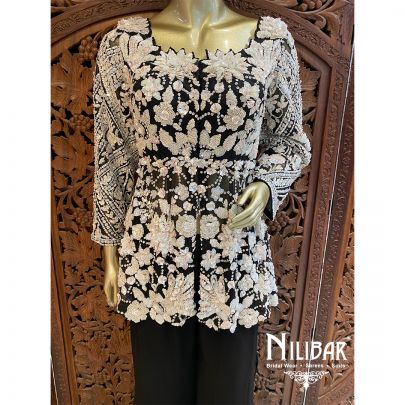 Black Net Georgette Palazzo Suit