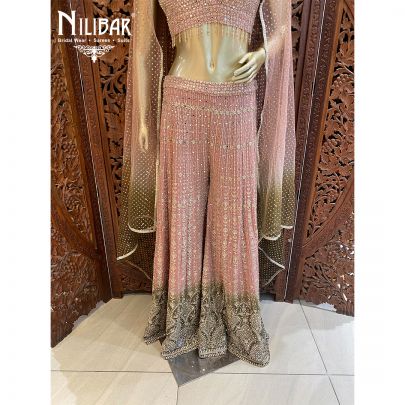 Pink And Green Georgette Net Sharara Suit