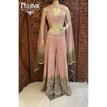 Pink And Green Georgette Net Sharara Suit