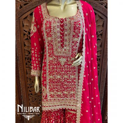 Magenta Georgette Chinon Suit