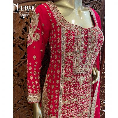 Magenta Georgette Chinon Suit