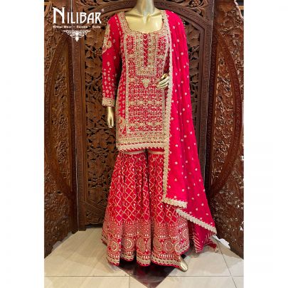 Magenta Georgette Chinon Suit
