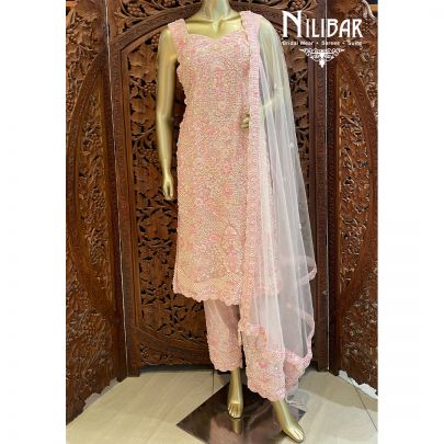 Baby Pink Net Silk Suit