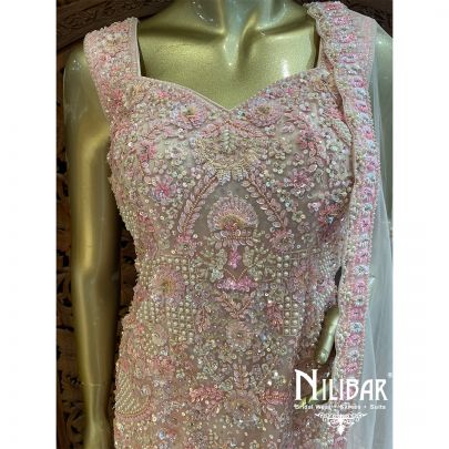 Baby Pink Net Silk Suit