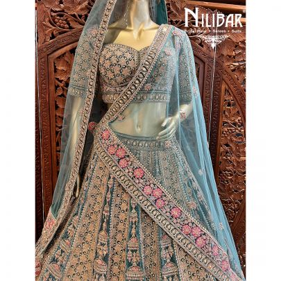 Emerald Green Velvet Bridal Lehenga